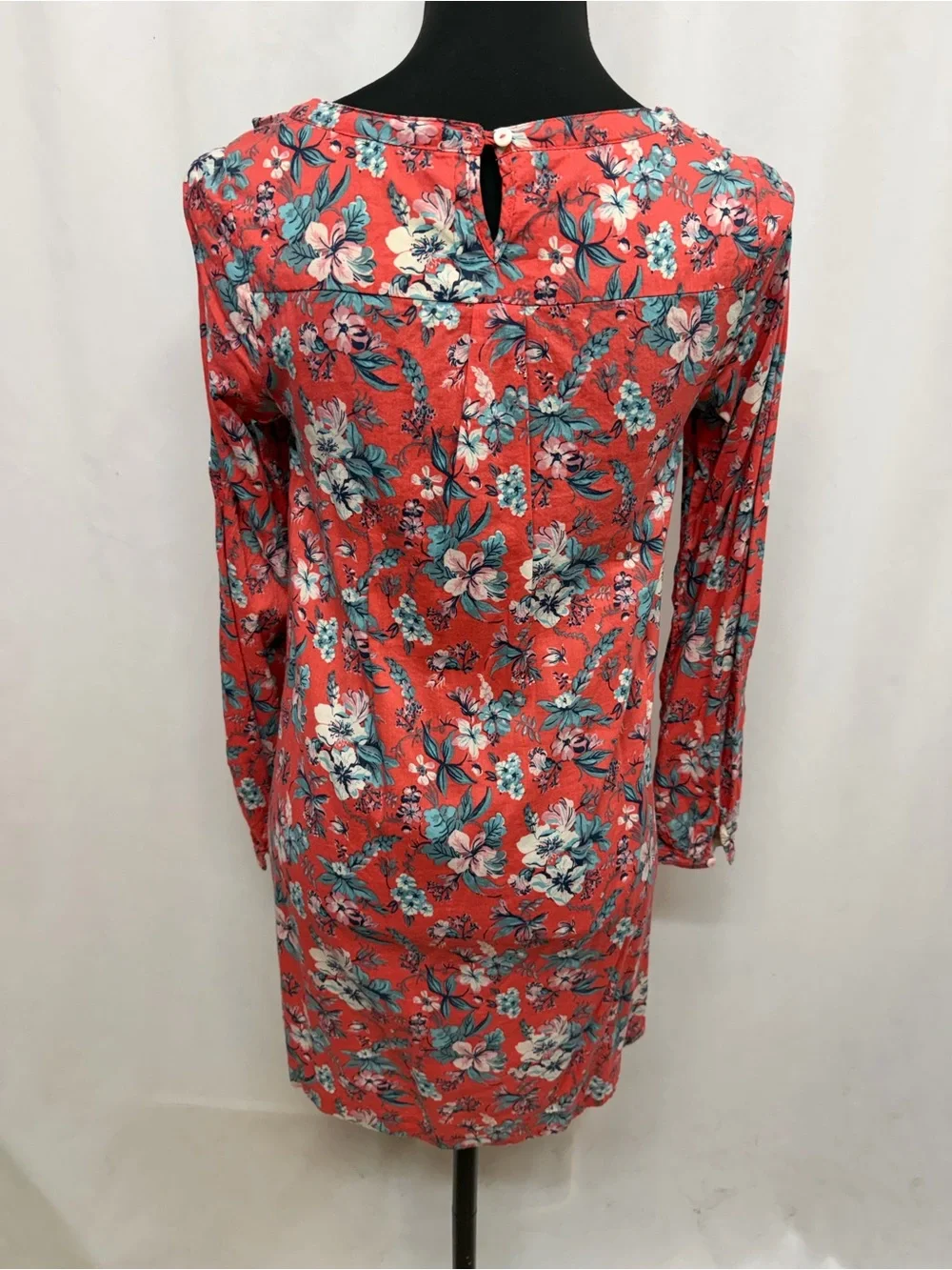 Pepe Jeans Girls Size 16 Coral Floral A-Line Dress Long Sleeve Ruffle Neck Knit